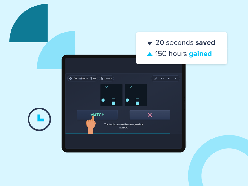 Stylized graphic showing a screenshot of the task practice round. 